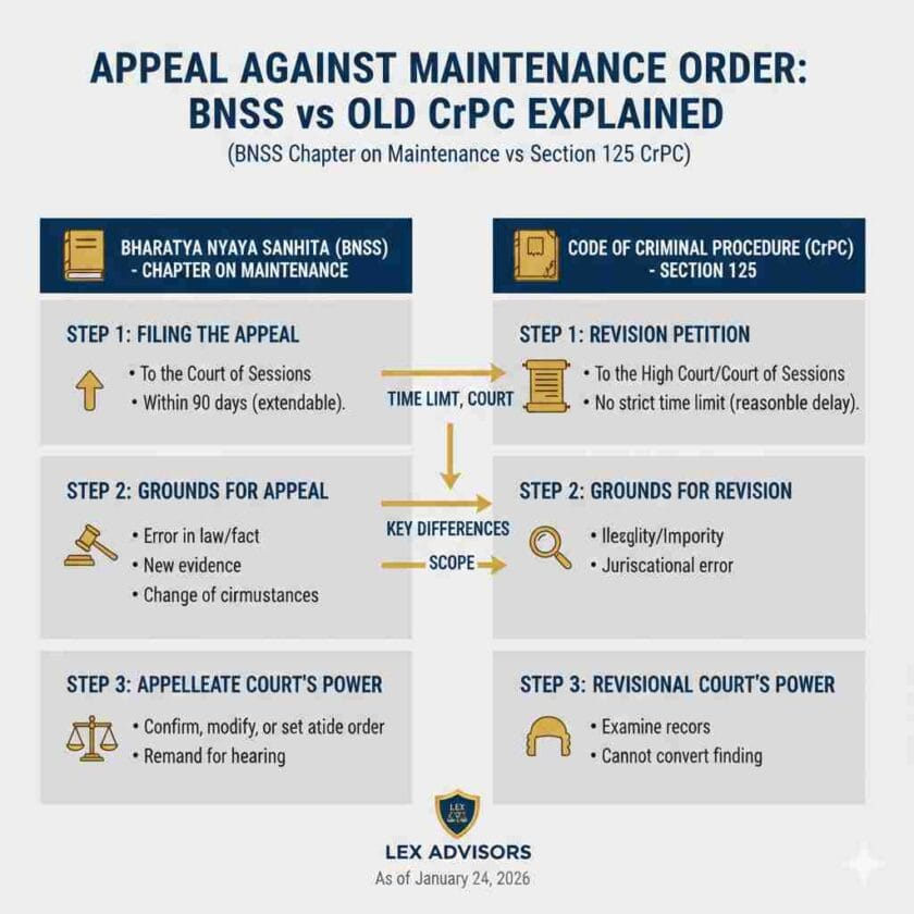 Appeal Against Maintenance Order: BNSS vs Old CrPC Explained (BNSS Chapter on Maintenance vs Section 125 CrPC)