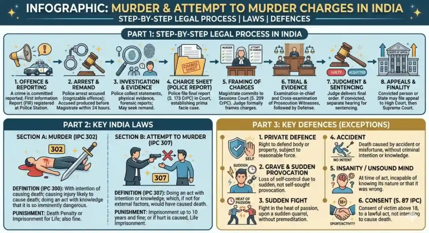 Murder & Attempt to Murder Charges in India: Laws & Defences